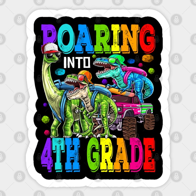 Roaring Into 4th Grade Monster Truck Dinosaur Sticker by eyelashget